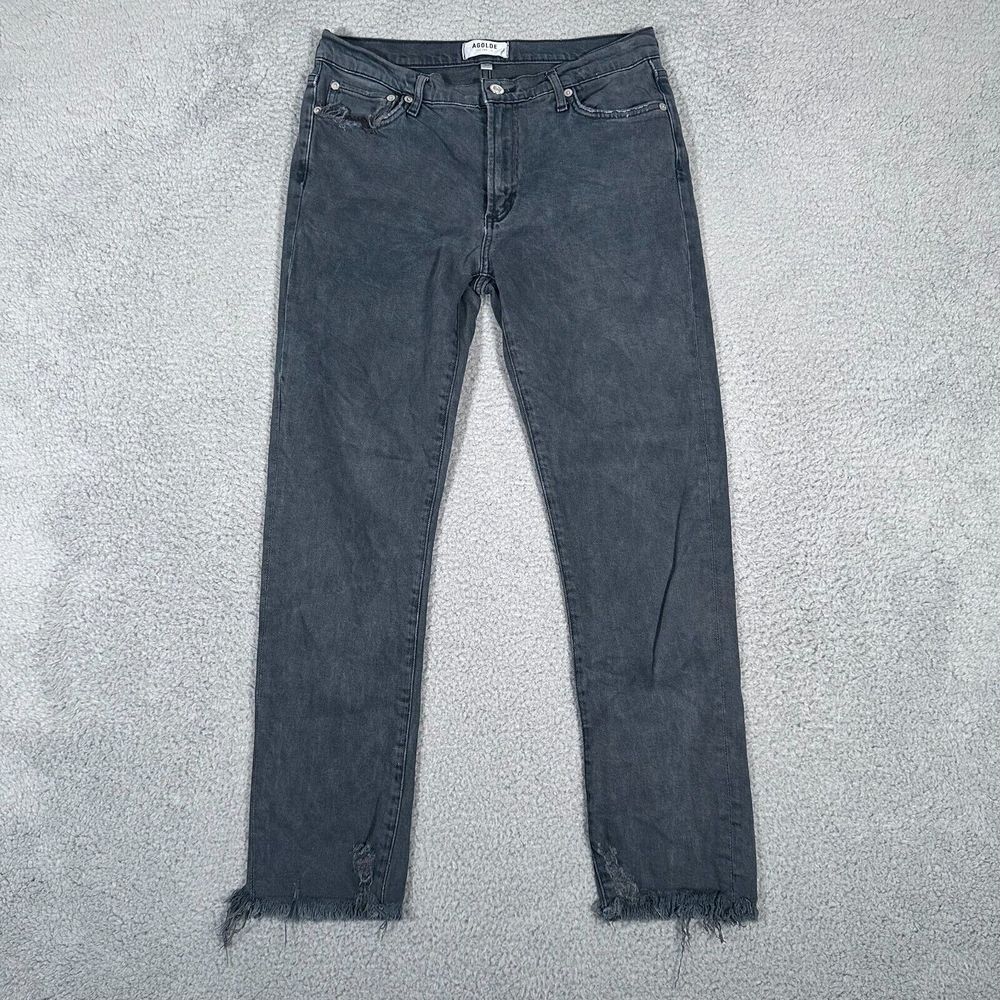 Agolde Jeans Womens Size 28 Gray Blue Toni Mid Rise Straight Raw‎ Hem Denim